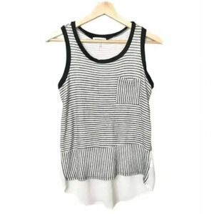 Monteau White & Black Chiffon Layered Striped Pocket Front Tank Top M